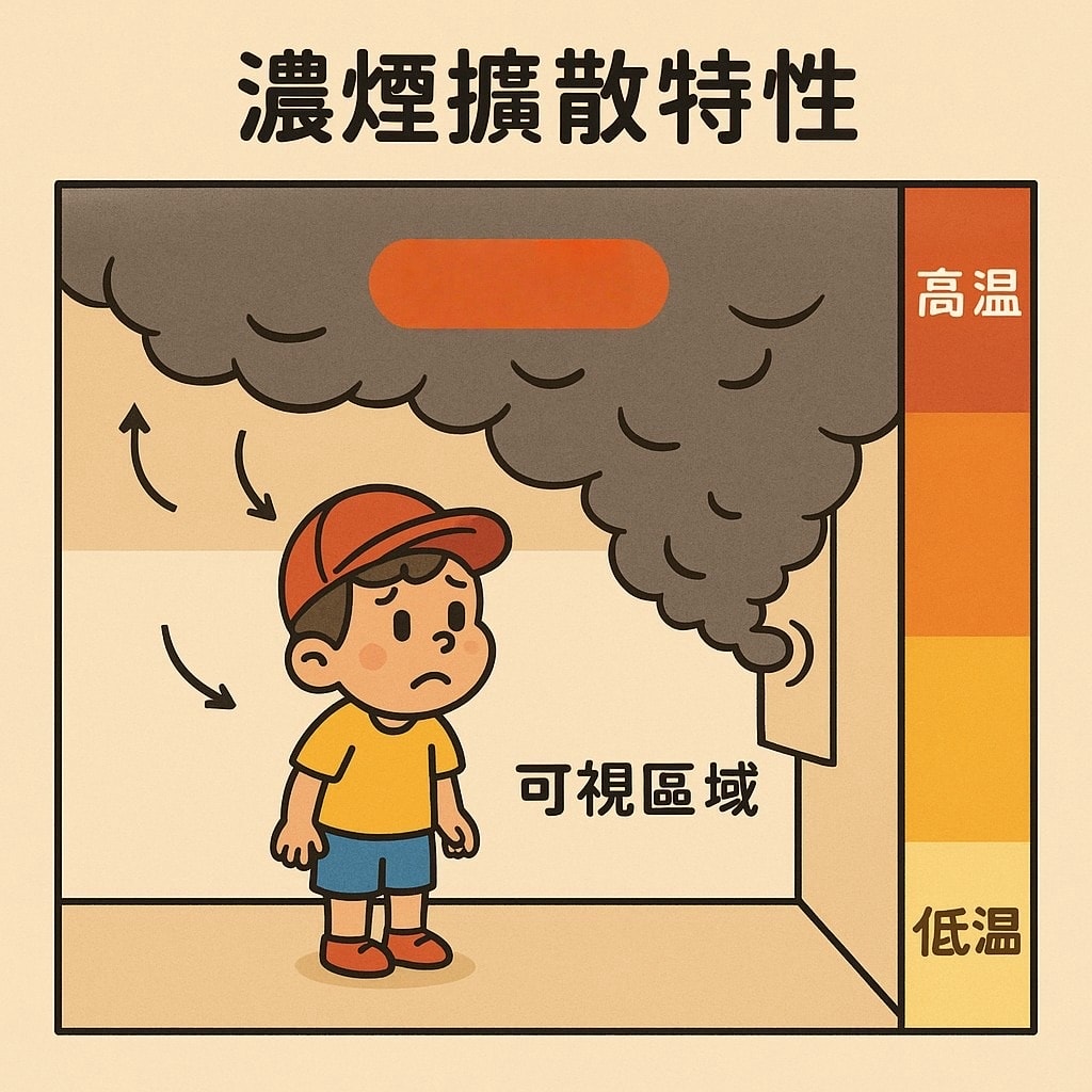 【4-3 濃煙擴散】從一間房燒起，到整棟樓被煙塞滿，了解濃煙怎麼在樓梯間、走廊與天花板下快速流動，學會運用防火門、排煙設備與區劃設計，把「看不到卻最致命」的煙擴散風險降到最低－各類場所消防安全設備設置標準解讀－禾裕室內裝修國際股份有限公司－一般民眾版