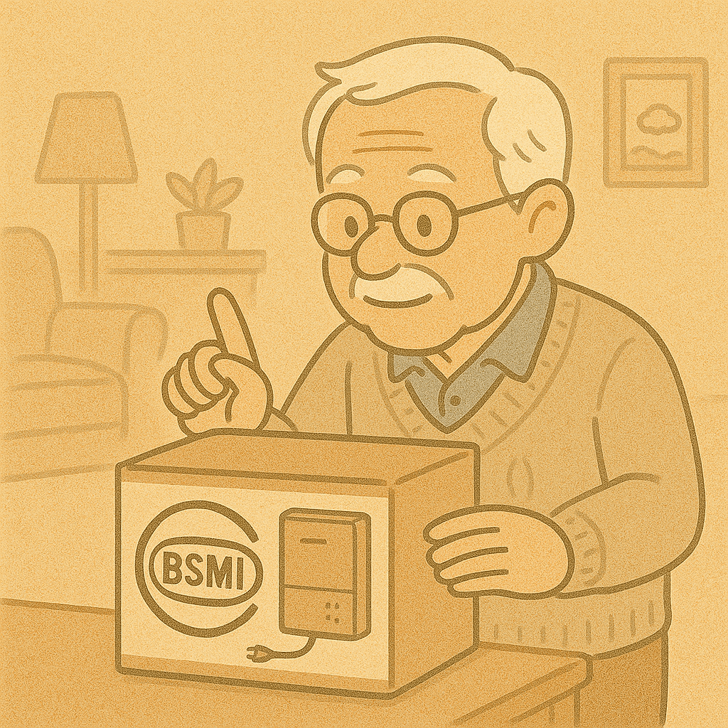 電氣火災預防插畫：選購有BSMI認證標章的安全電器產品